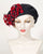 0408BEF Beret, wool felt, black with scarlet