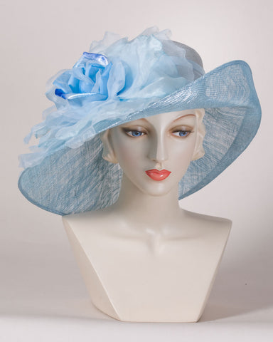 0528VGSP Virginia, sisal crown/sinamay brim, denim with silver