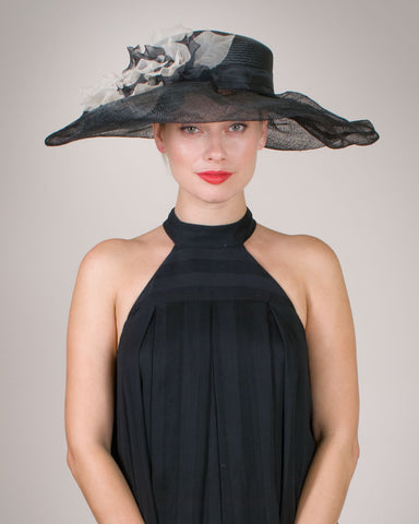 0541LXSP Lexie, sisal crown/sinamay brim, black with ivory